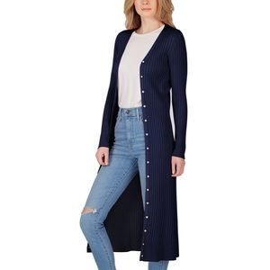 525 America Wide Rib Long Duster Cardigan Dress Midnight Navy Blue XS